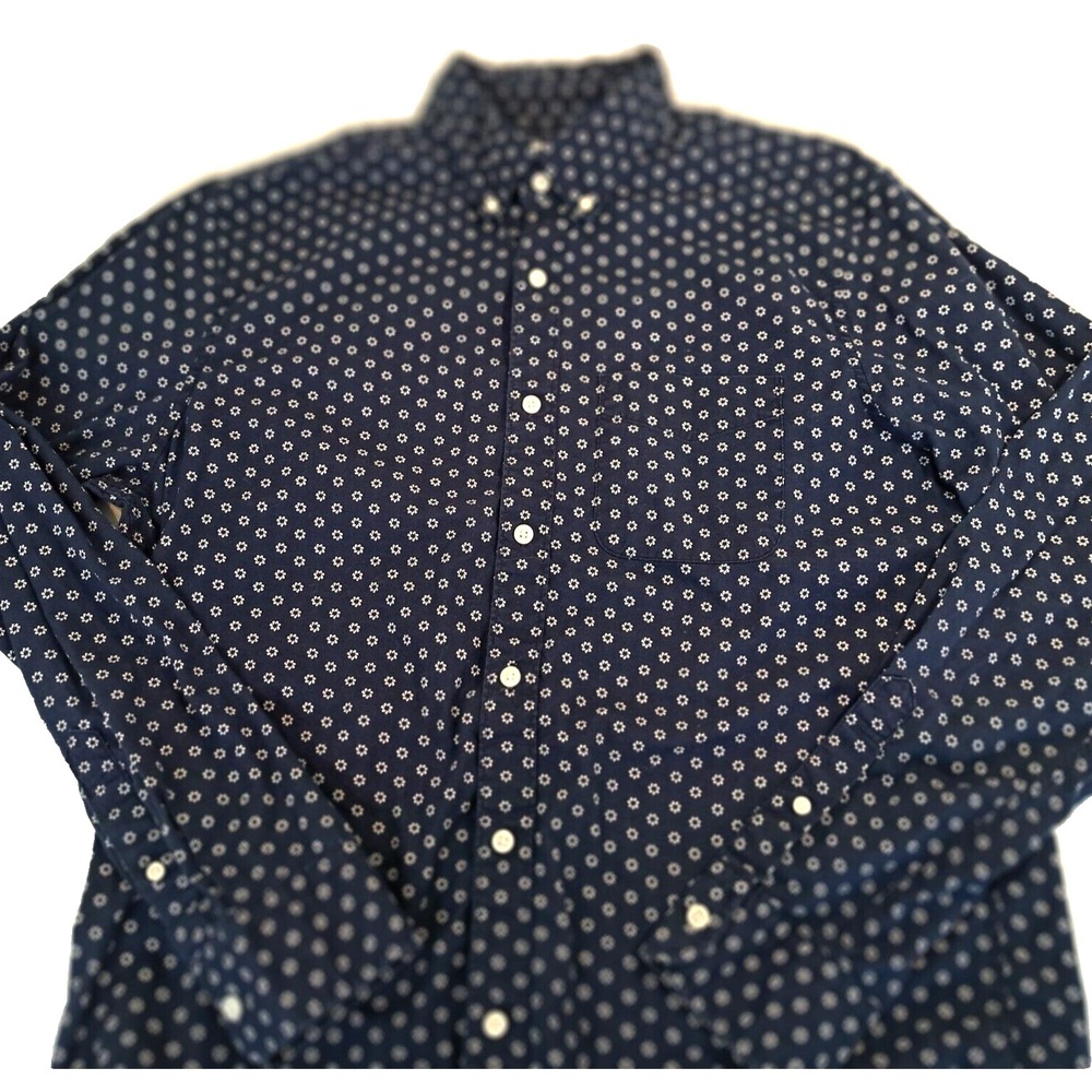 American Eagle Y2K‎ Shirt Mens Medium Floral AOP Blue Preppy 100% Cotton Button